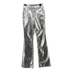 Love, Fire Faux Leather Flared Leg Pants Womens Sz 0 Silver Metallic High Waist